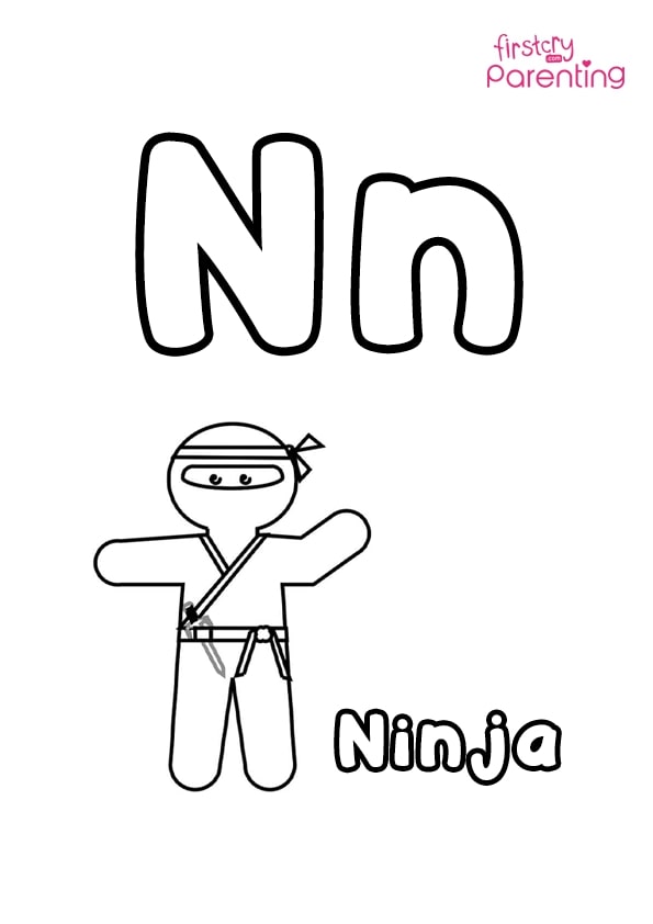 N for ninja coloring page for kids