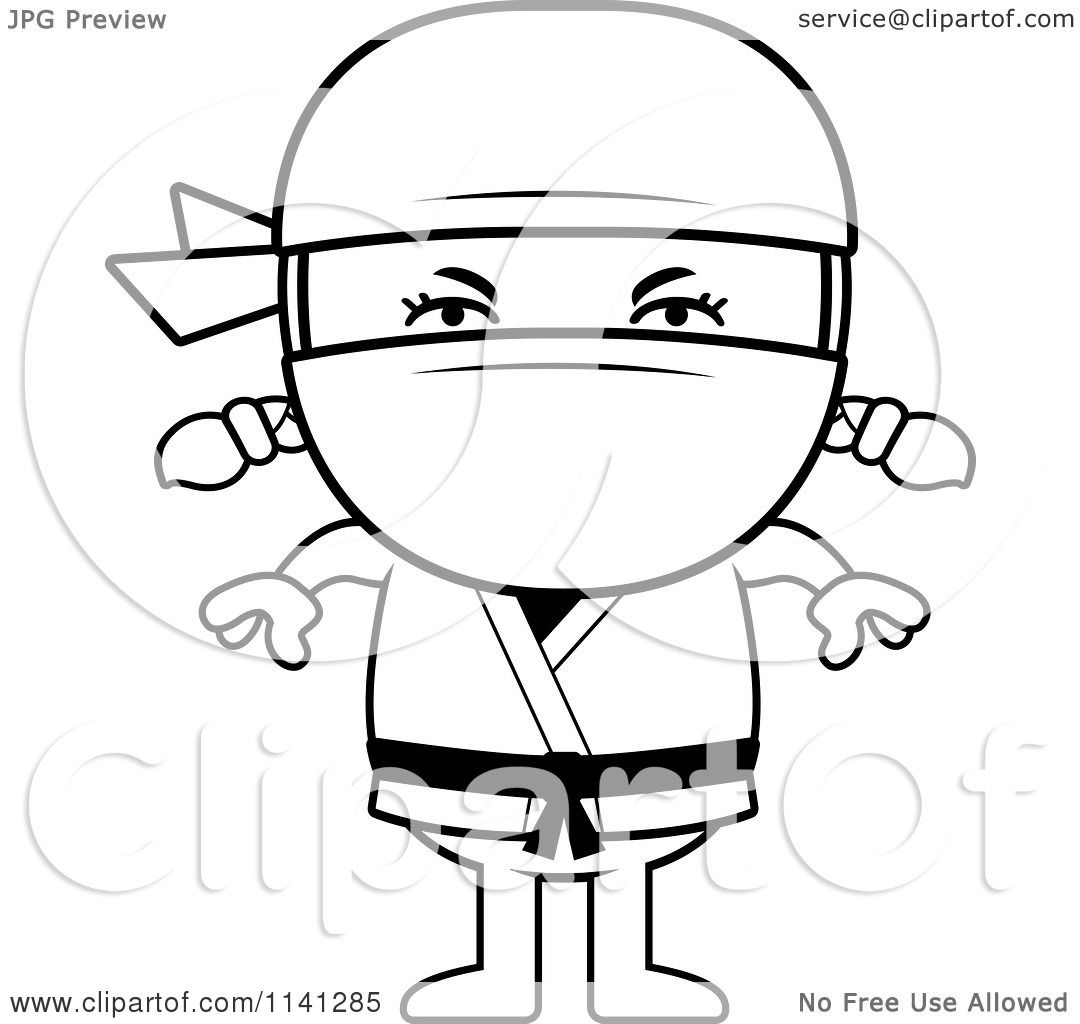 Cartoon clipart of a black and white ninja girl