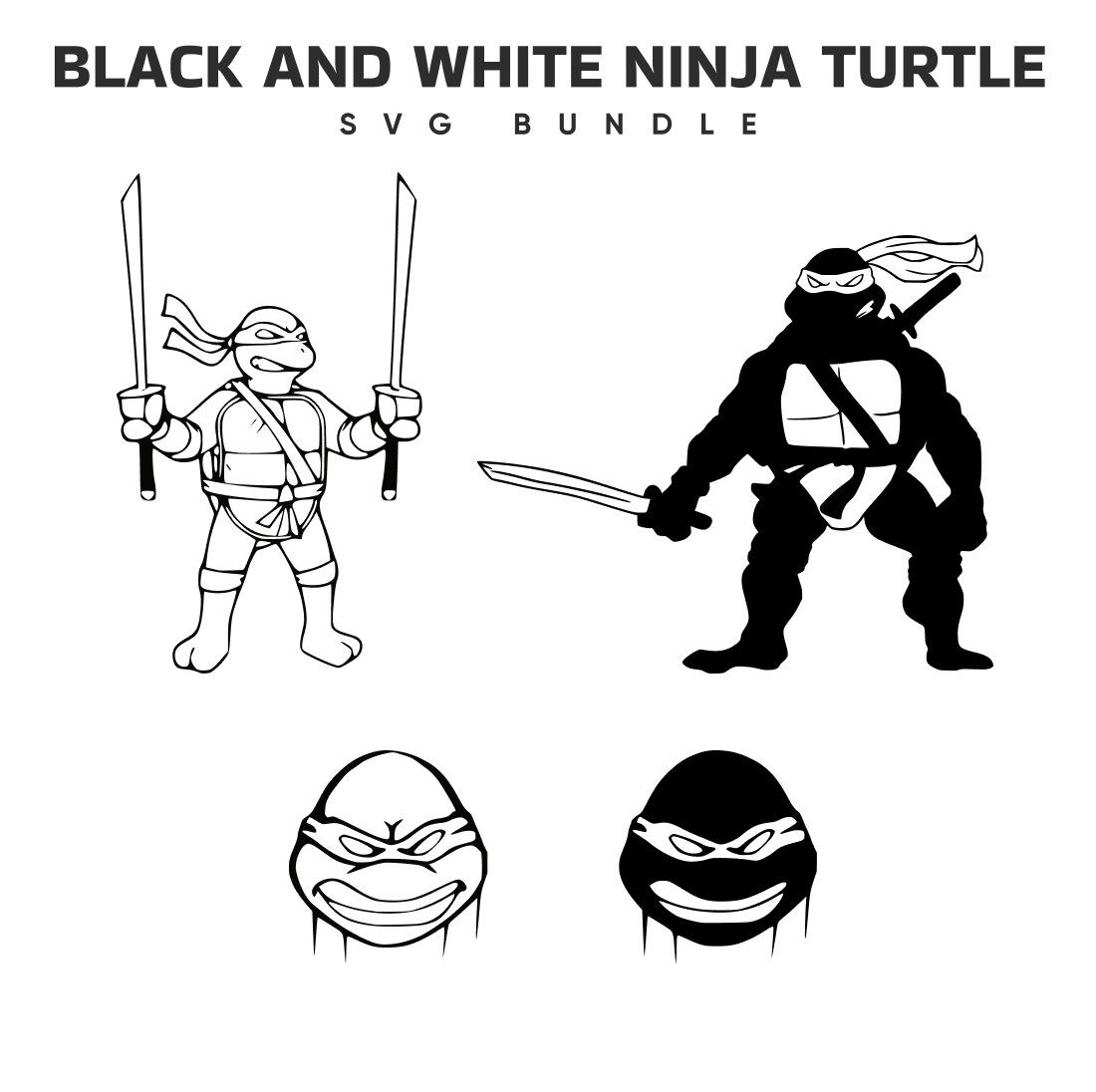 Black and white ninja turtle svg â