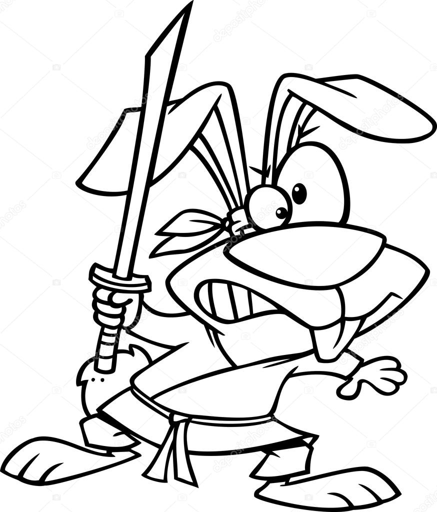 Vector of a cartoon ninja rabbit with a sword