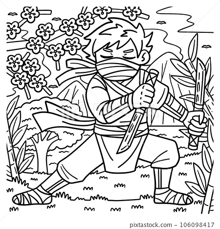 Ninja with ninjato coloring page for kids