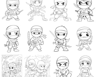 Little ninja coloring pages cute ninja coloring sheets ninja coloring book instant download