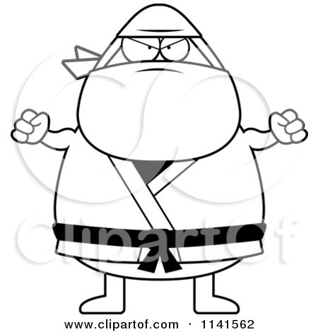 Cartoon clipart of a black and white mad chubby ninja man