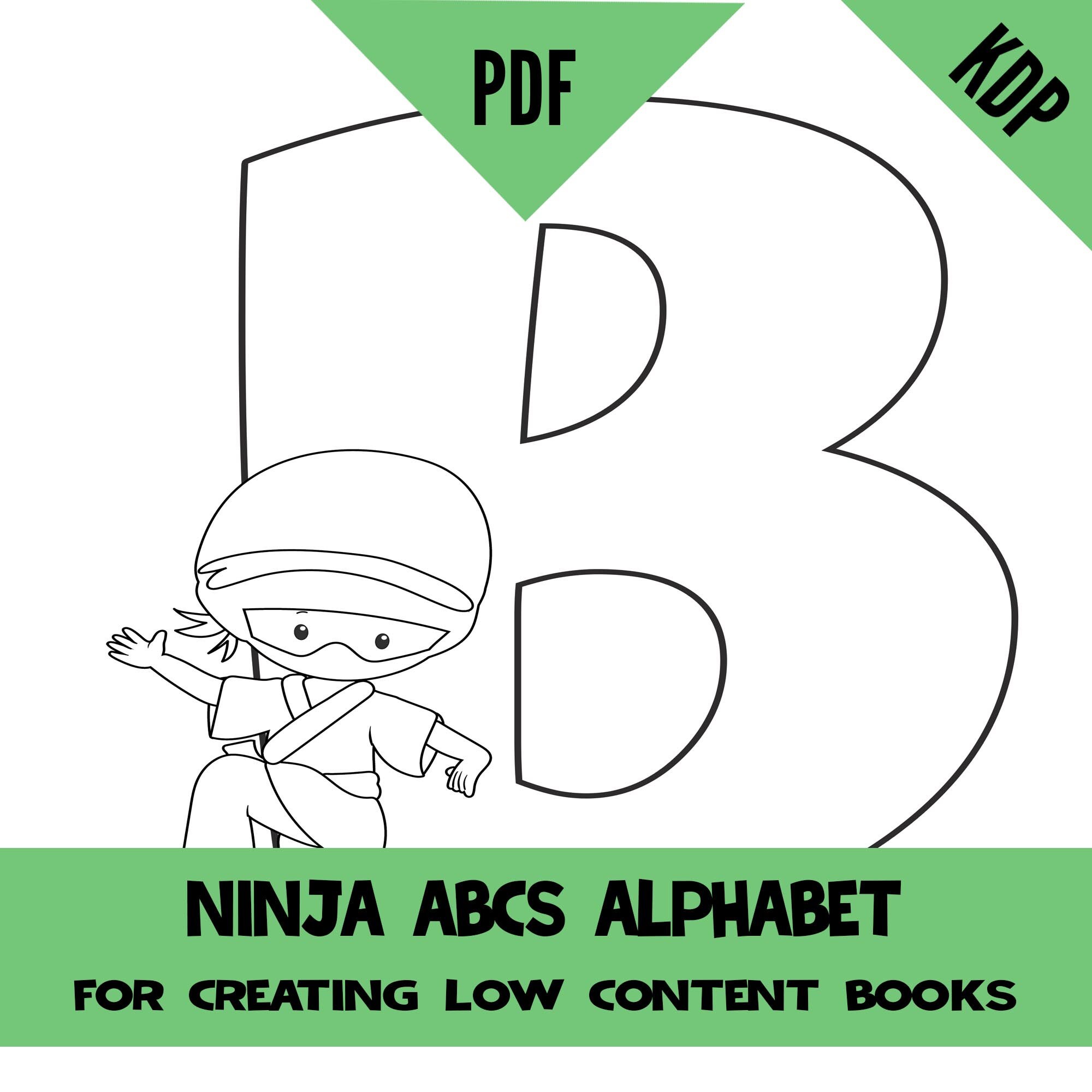 Kdp abc alphabet ninja coloring interior pages sheets pdf letters colouring pages for creating a to z coloring books