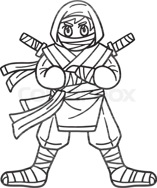 Ninja with ninjato isolated coloring page for kids stock vector