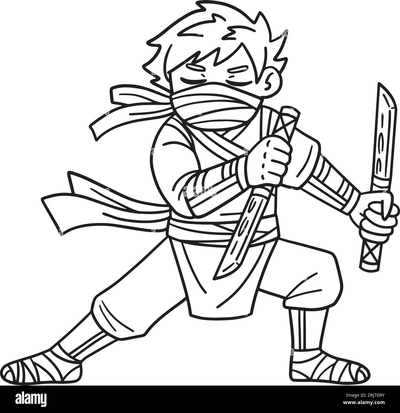 Ninja with ninjato isolated coloring page for kids stock vector image art