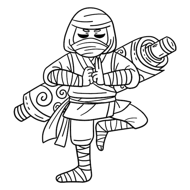 Premium vector a cute and funny coloring page of a ninja with a scroll provides hours of coloring fun for children color this page is very easy suitable for little kids