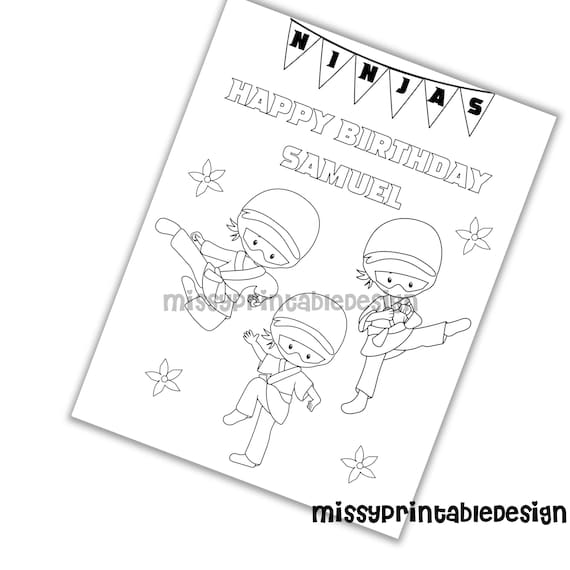 Personalized ninja coloring pages custom ninja birthday party coloring pages coloring pages for kids