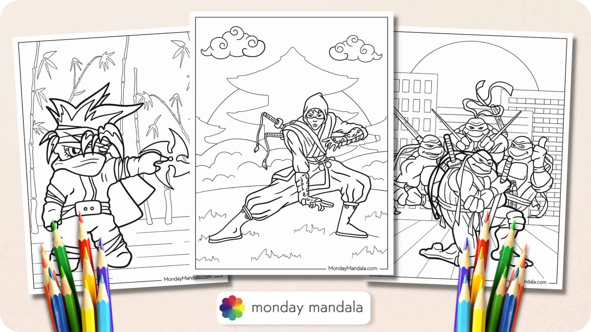 Ninja coloring pages free pdf printables