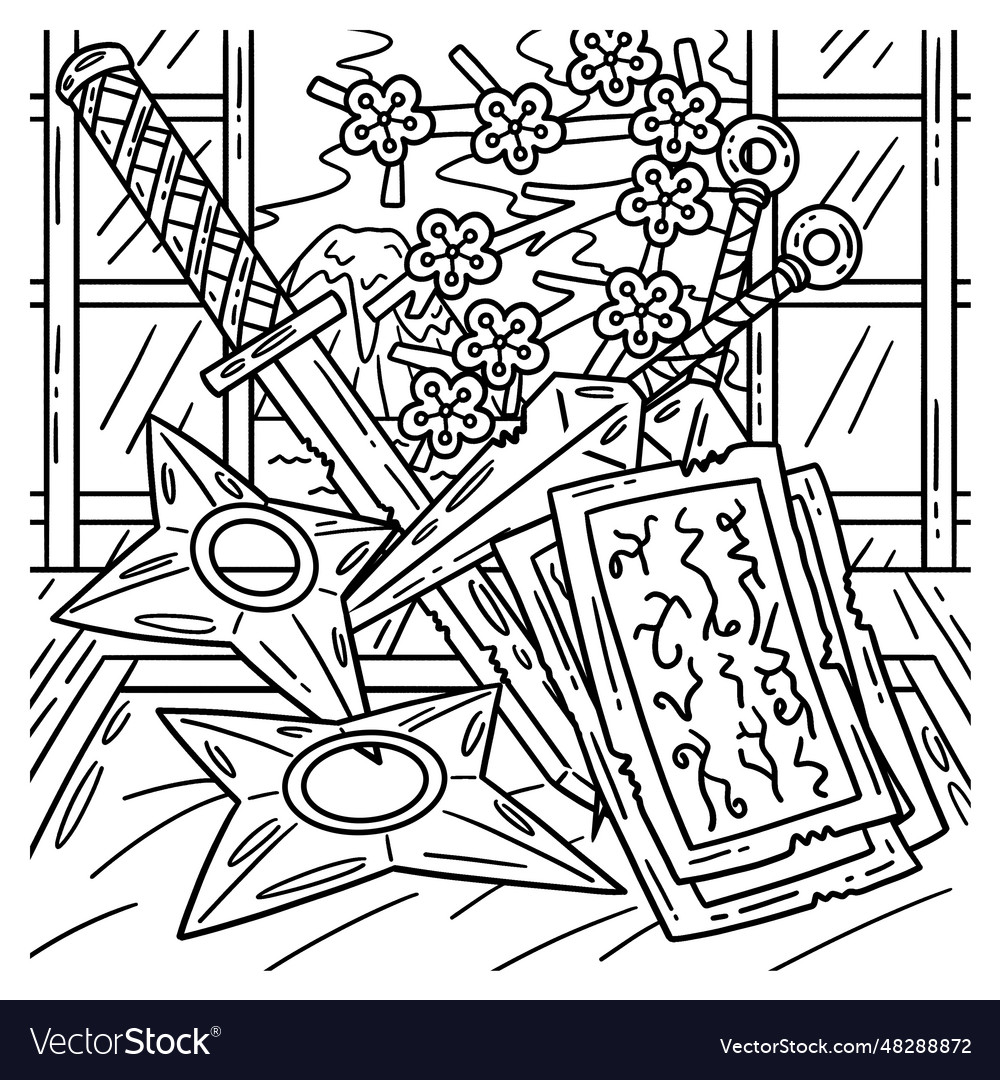 Ninja tools coloring page for kids royalty free vector image