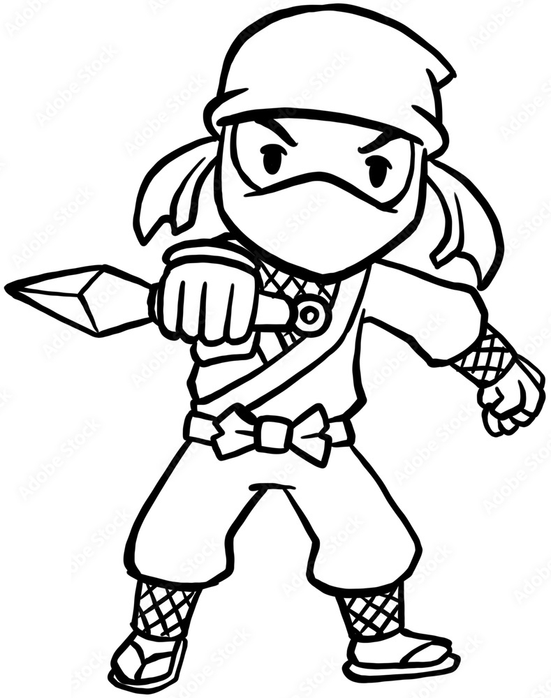 Ninja with a kunai coloring page printable