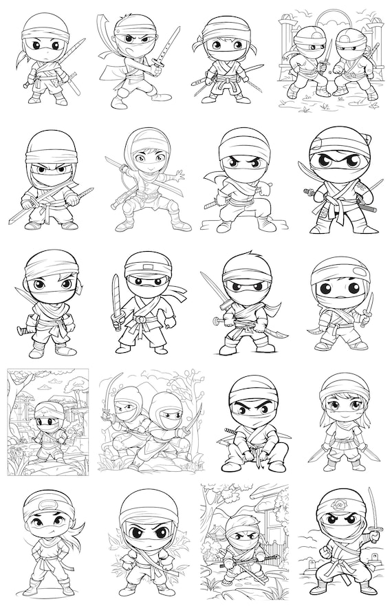 Little ninja coloring pages cute ninja coloring sheets ninja coloring book instant download