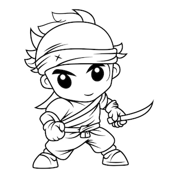 Premium vector cute ninja coloring page for kids isolated clean and minimalistic simple line artwork