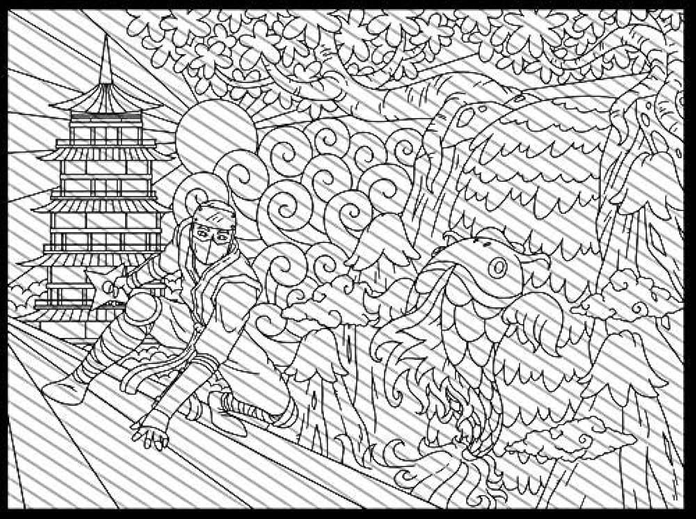 Large ninja coloring page ninjutsu coloring sheet jumbo coloring book for kids and adults handmade products