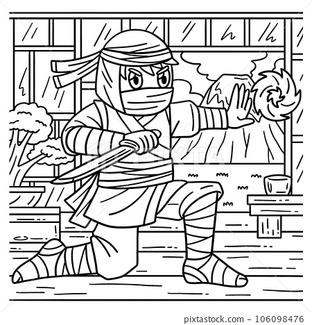 Ninja and chakra energy coloring page for kids