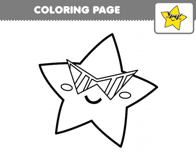 Premium vector education game for children coloring page cute cartoon solar system star printable worksheet