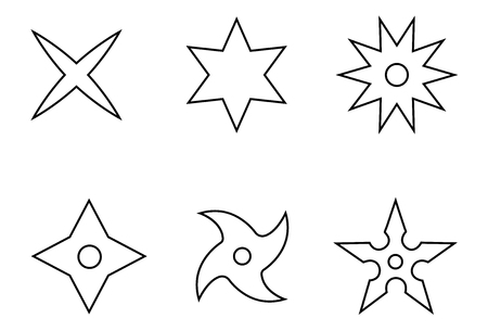 Set of line style icons of a shuriken ninja weapon emblem clean and modern vector illustration for design web