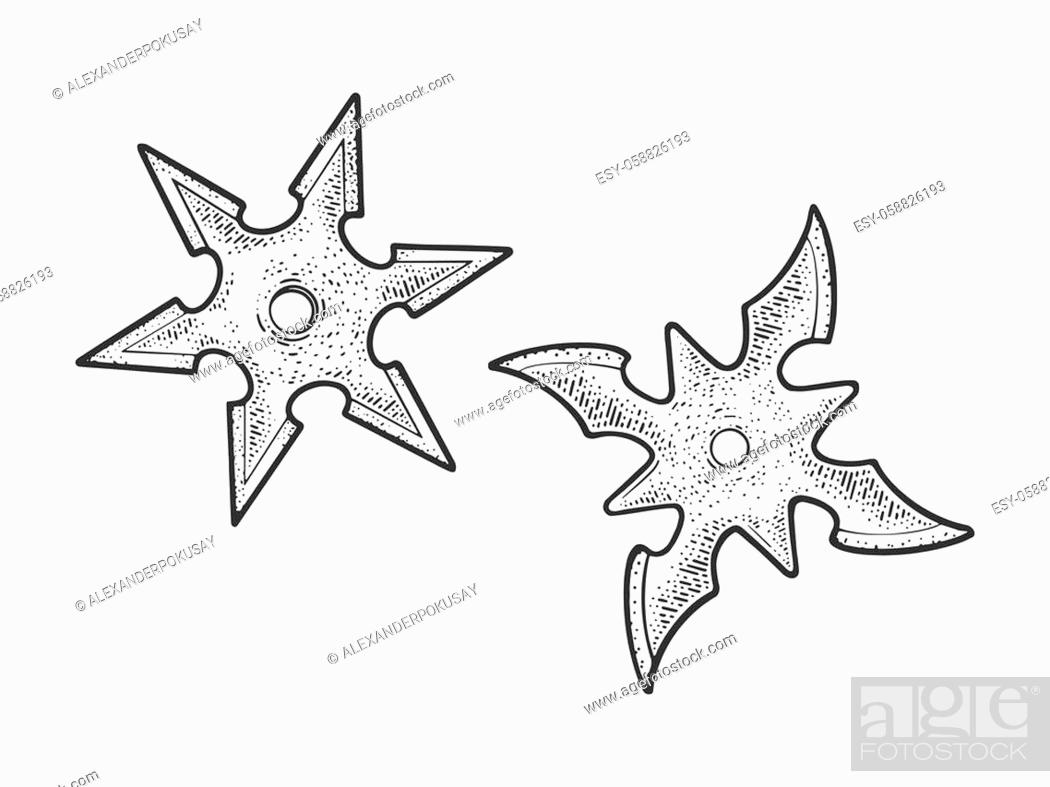 Shuriken ninja stars weapon sketch engraving vector illustration stock vector vector and low budget royalty free image pic esy