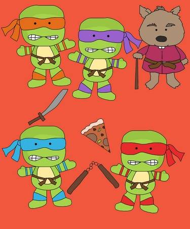 Ninja turtles clip art â characters in black and white