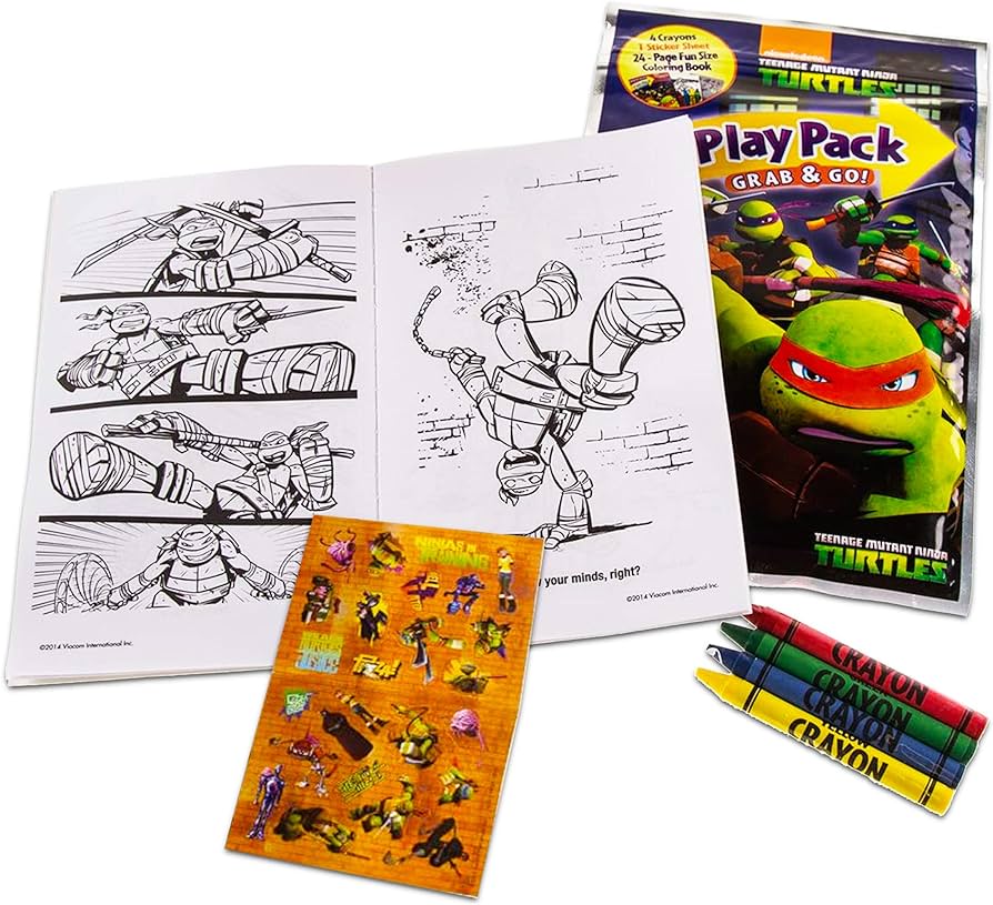 Set of teenage mutant ninja turtles play packs fun party favors coloring book crayons stickers toys games