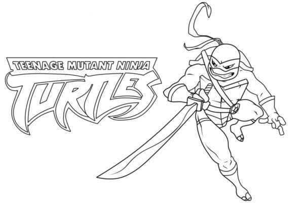 Ninja turtle holding sword coloring page