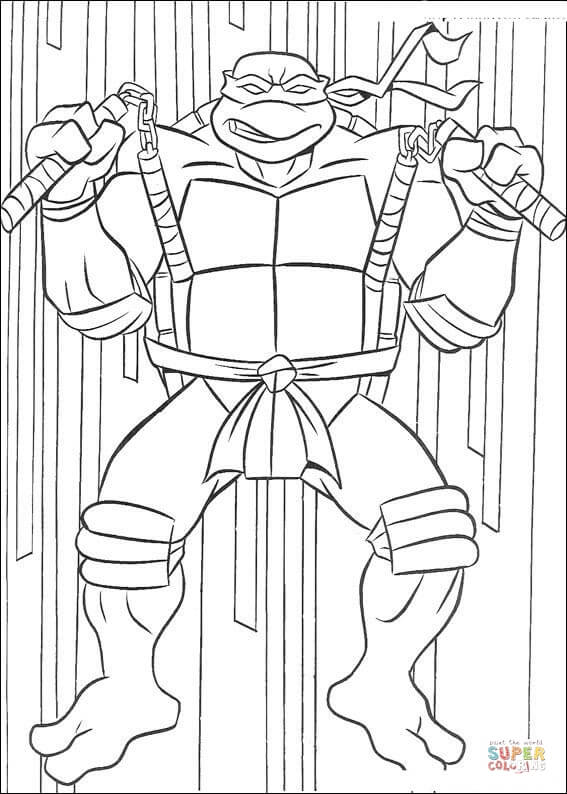 Michelangelo with dual nunchucks coloring page free printable coloring pages