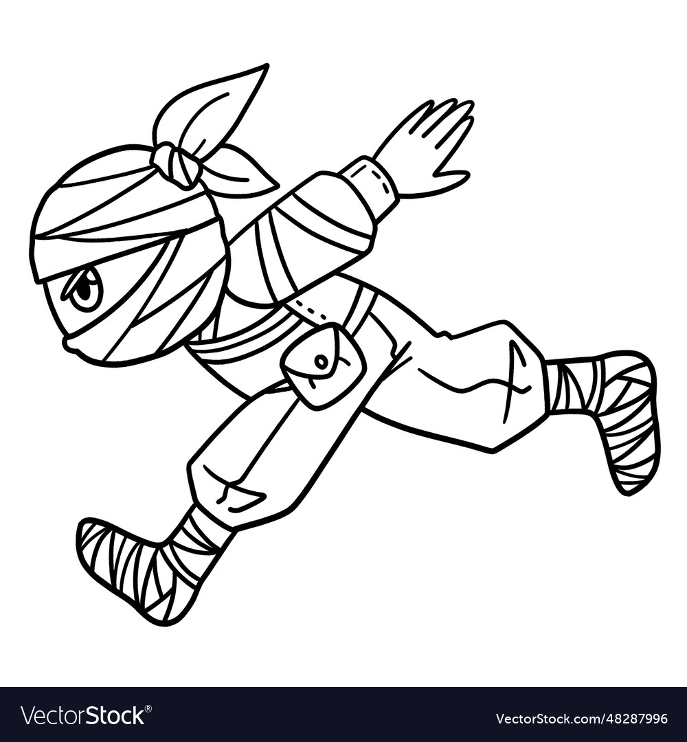 Ninja running isolated coloring page for kids vector image