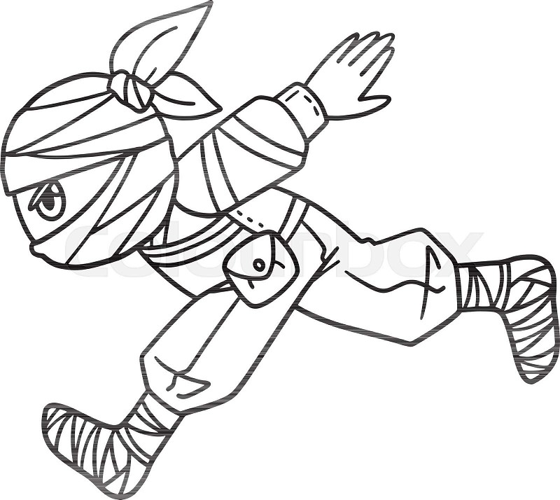 Ninja running isolated coloring page for kids stock vector