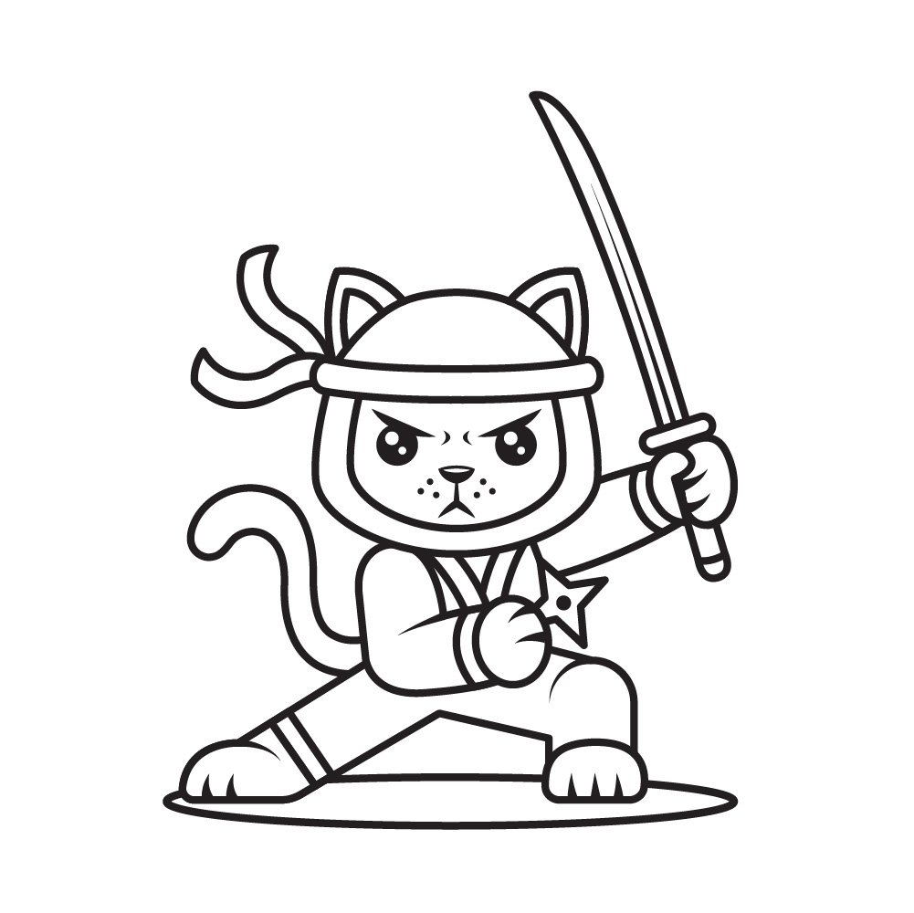 Ninja cat coloring page royalty free stock svg vector and clip art