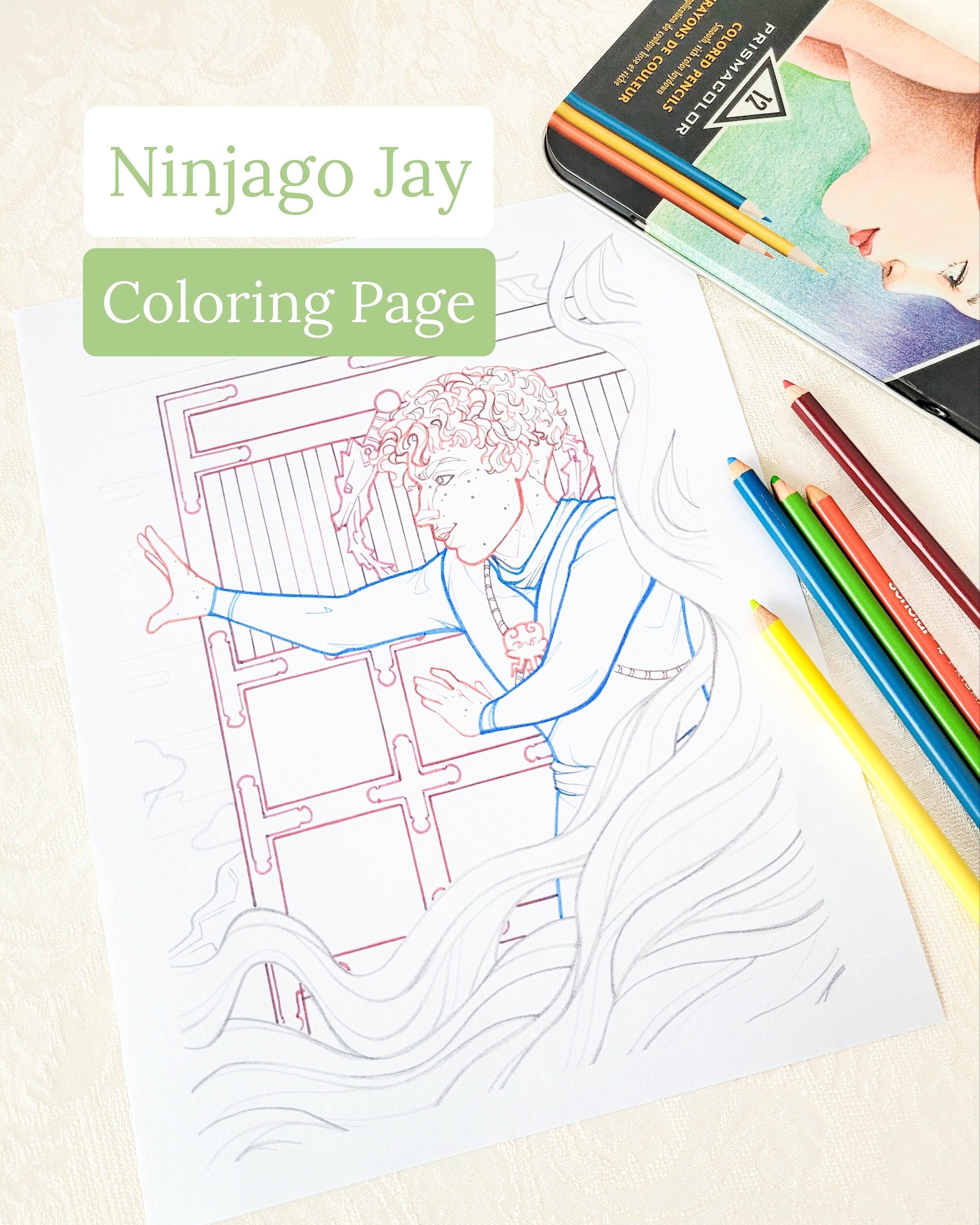 Ninjago jay coloring page digital download ninjago masters of spinjitzu printable lineart coloring page original artwork