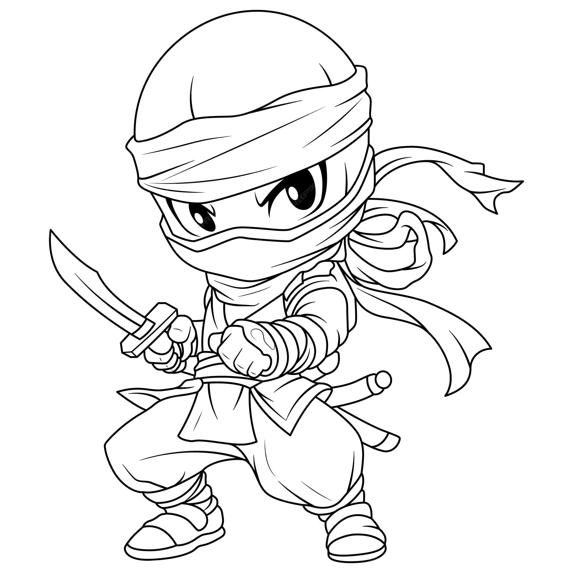 Premium vector cute ninja coloring page isolated clean and minimalistic simple line artwork coloring fun for kids