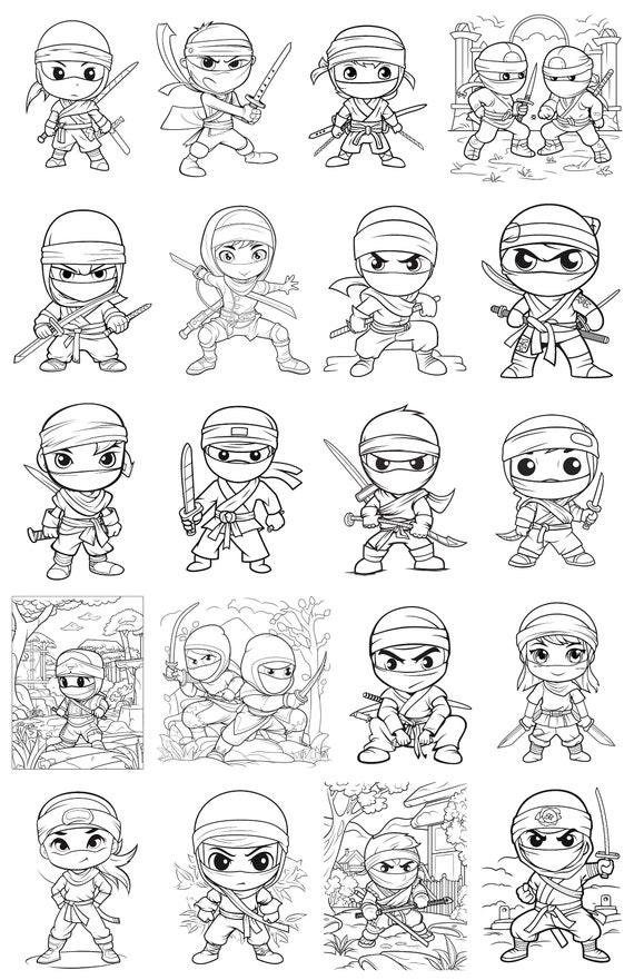 Little ninja coloring pages cute ninja coloring sheets ninja coloring book instant download