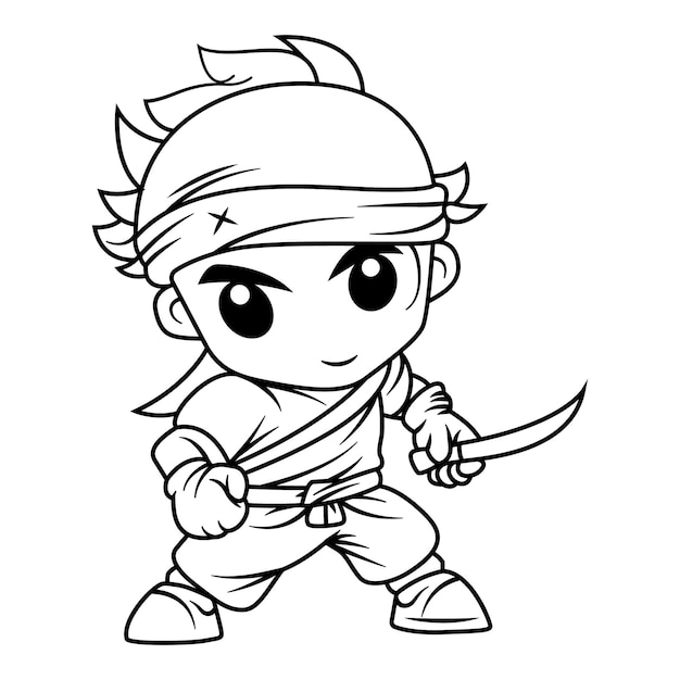 Premium vector cute ninja coloring page for kids isolated clean and minimalistic simple line artwork