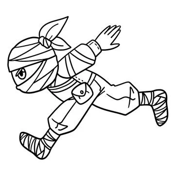 Ninja running isolated coloring page for kids illustration