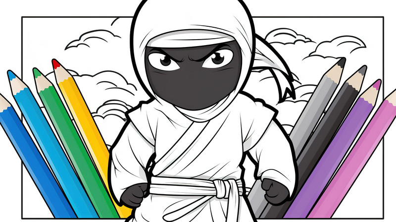 Colored pencil cartoon ninja coloring page with black and white pencils backgrounds jpg free download