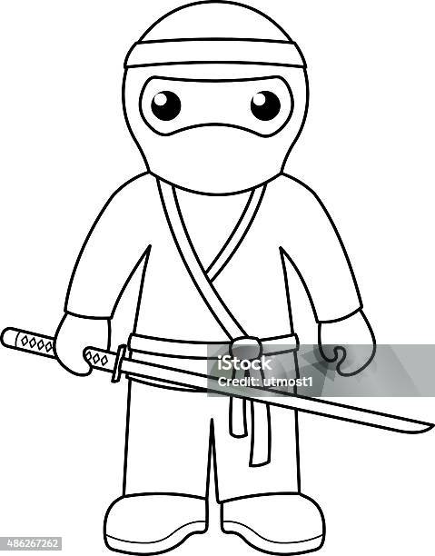 Ninja coloring page for kids stock illustration