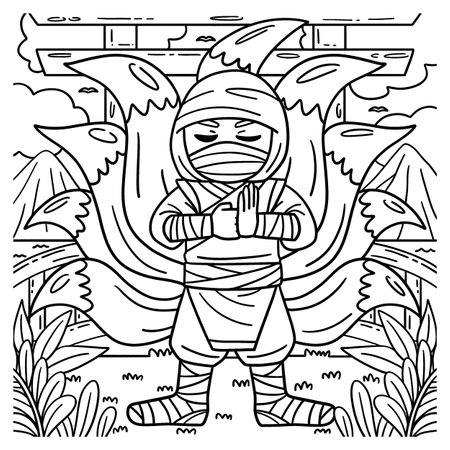 Ninja with nine tails coloring page for kids