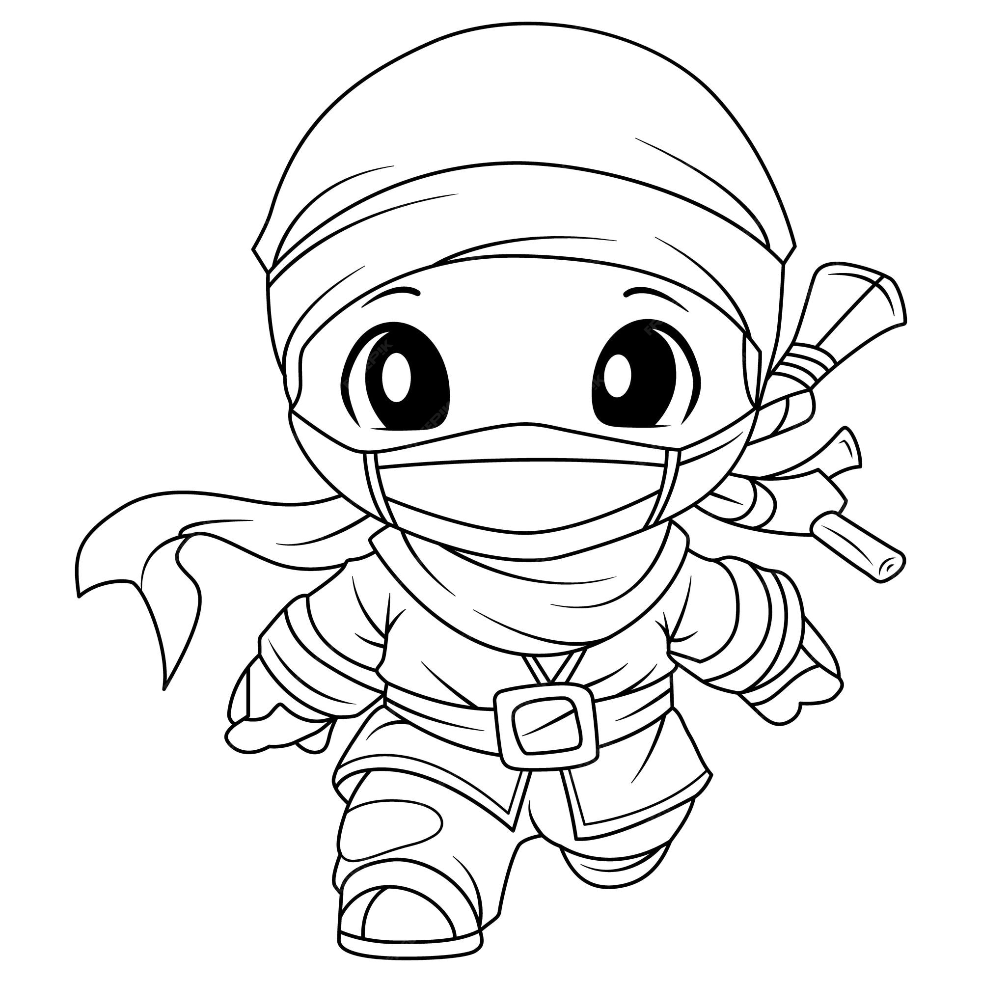 Premium vector cute ninja samurai coloring page for kids isolated clean and minimalistic line artwork