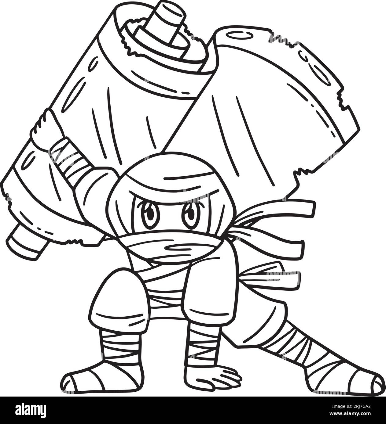 Ninja with jutsu scroll isolated coloring page stock vector image art