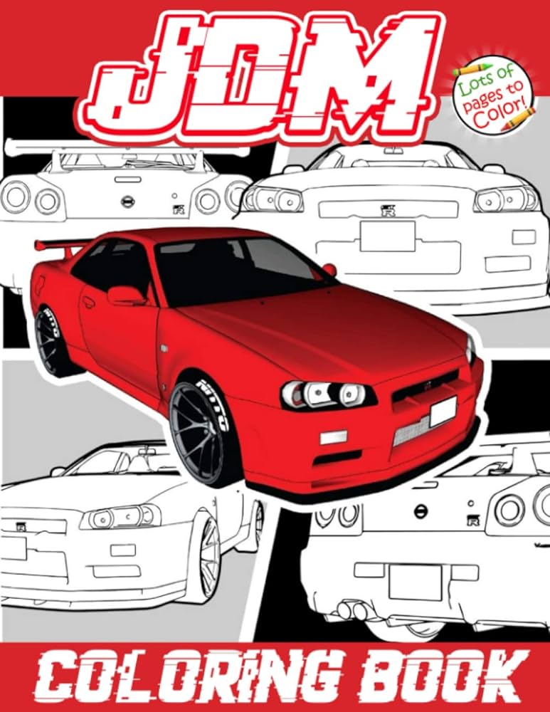 Jdm coloring book for adults jdm car coloring book with japanese model cars drawings for relaxation and stress relief win elisa books