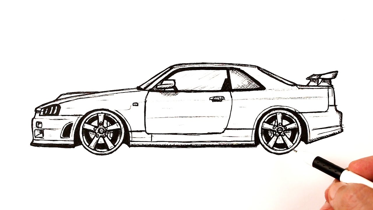 How to draw a nissan skyline gt