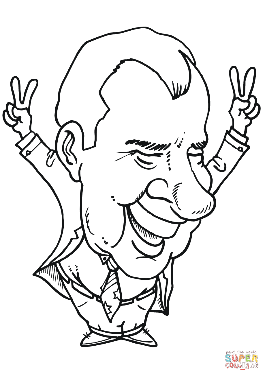 Richard nixon caricature coloring page free printable coloring pages