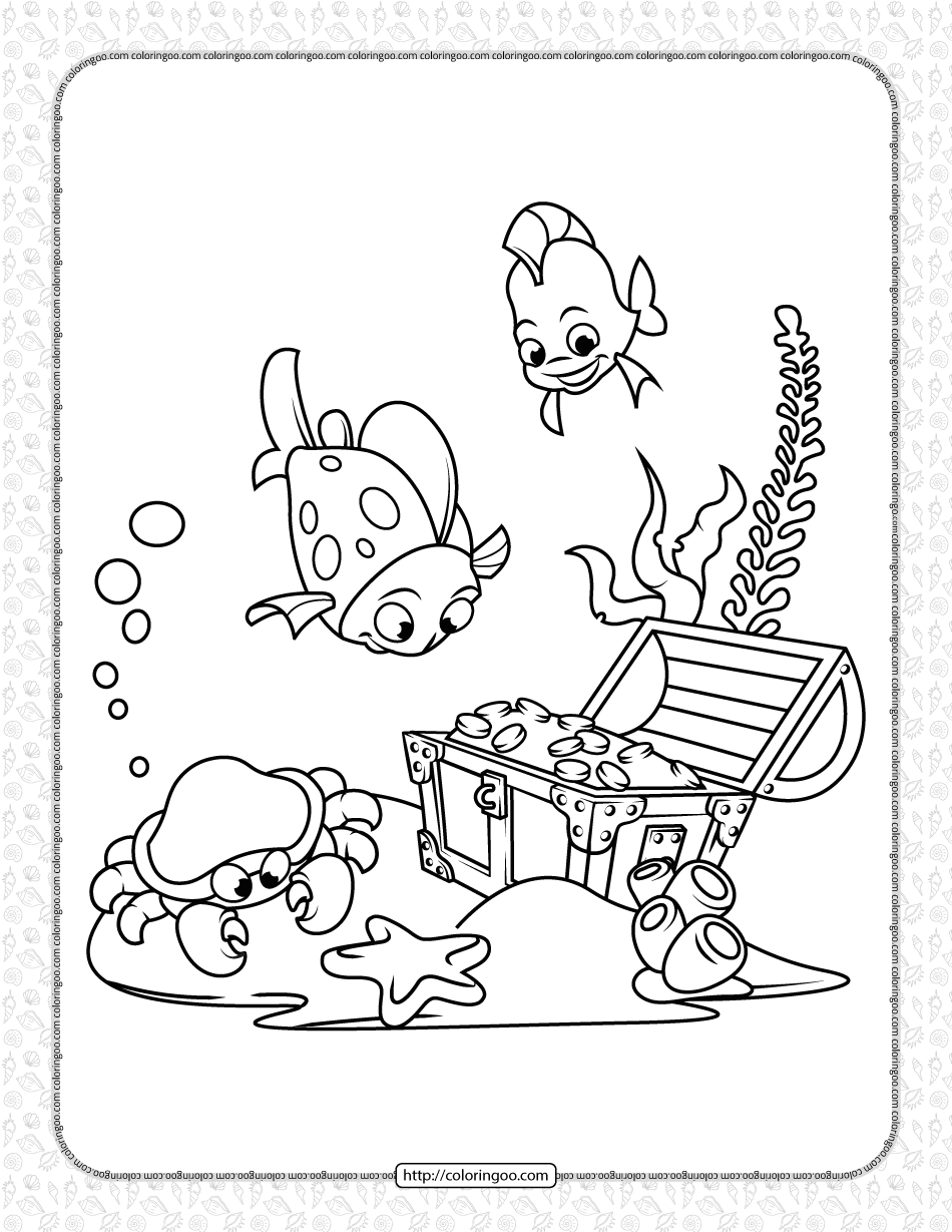 Printable treasure in the see coloring page coloring pages boy coloring fish coloring page