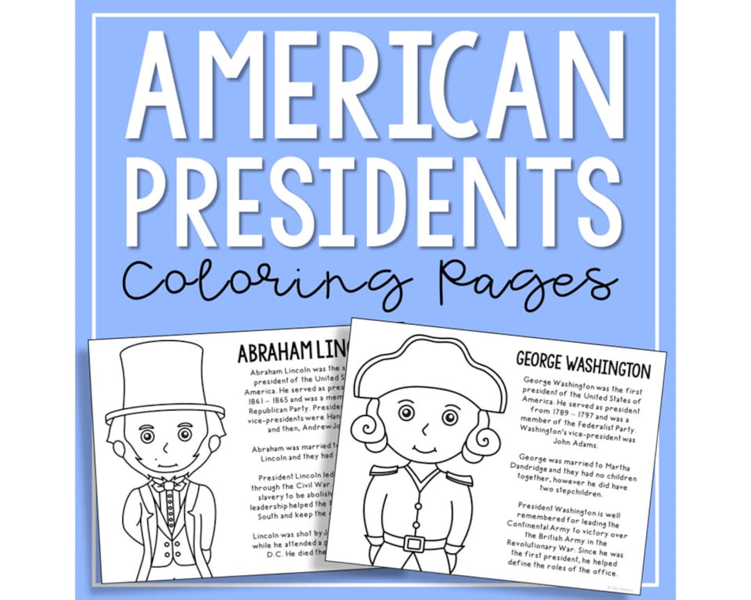 Us presidents coloring page activity printables homeschool curriculum preschool kindergarten bulletin board classroom decor worksheets instant download
