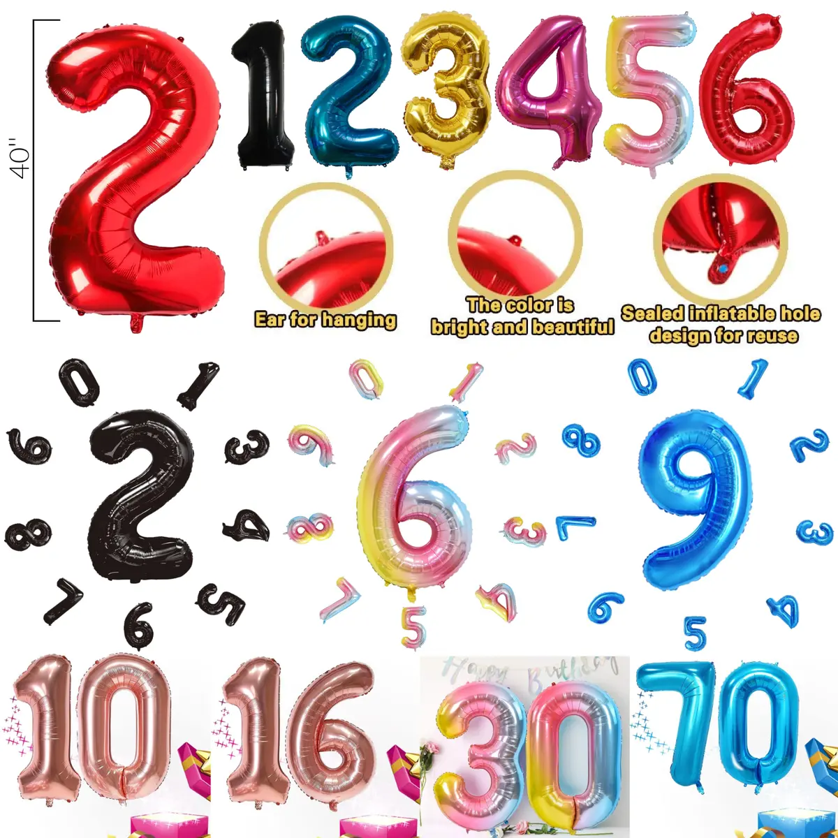 Numbers balloons inflator party balloons helium gaint age numbers party decor