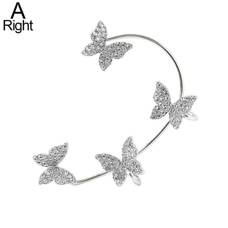 Zircon butterfly earrings butterfly wrap around ear earrings adjustable ear cuff earrings for women non