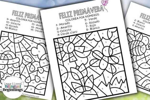 Spring color by number worksheets in spanish instant download