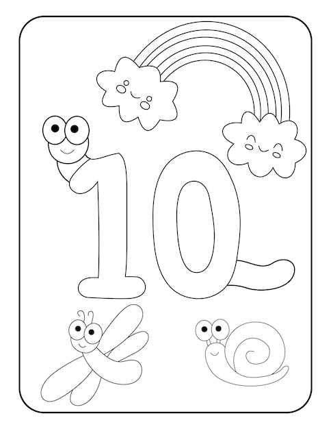 Premium vector number coloring pages with cute bugs and rainbowsready to printanimal number coloring pages