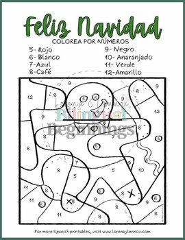 Christmas color by number coloring pages in spanish tpt