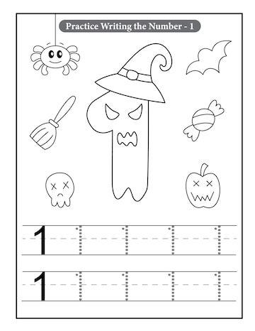 Premium vector halloween number coloring pages with baby ghost